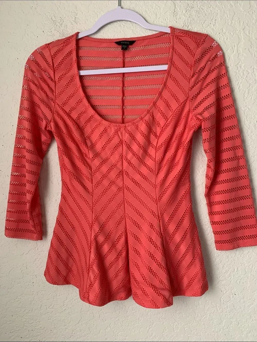 GUESS Coral Eyelet Scoop Neck Peplum Top Size S